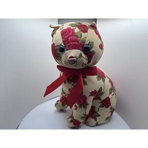 Vintage Milaca Mills FABRIC Floral Red Roses Kitty Stuffed 10 Plush Cat Kitten